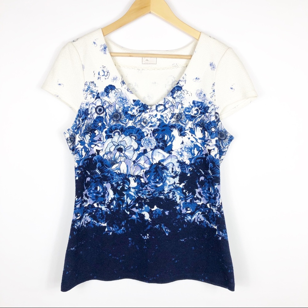 Anthro Postmark Short Sleeve Floral Top Size L